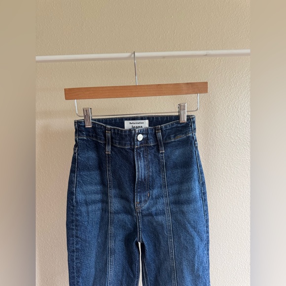 Reformation Dark Anguilla Denim Amie Seamed High Rise Skinny Jeans size 23 - Picture 5 of 9
